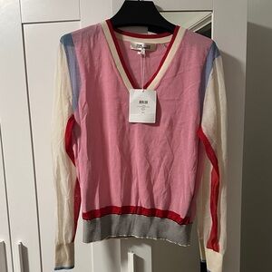 Diane Von Furstenberg Pink Sweater with Red Trim